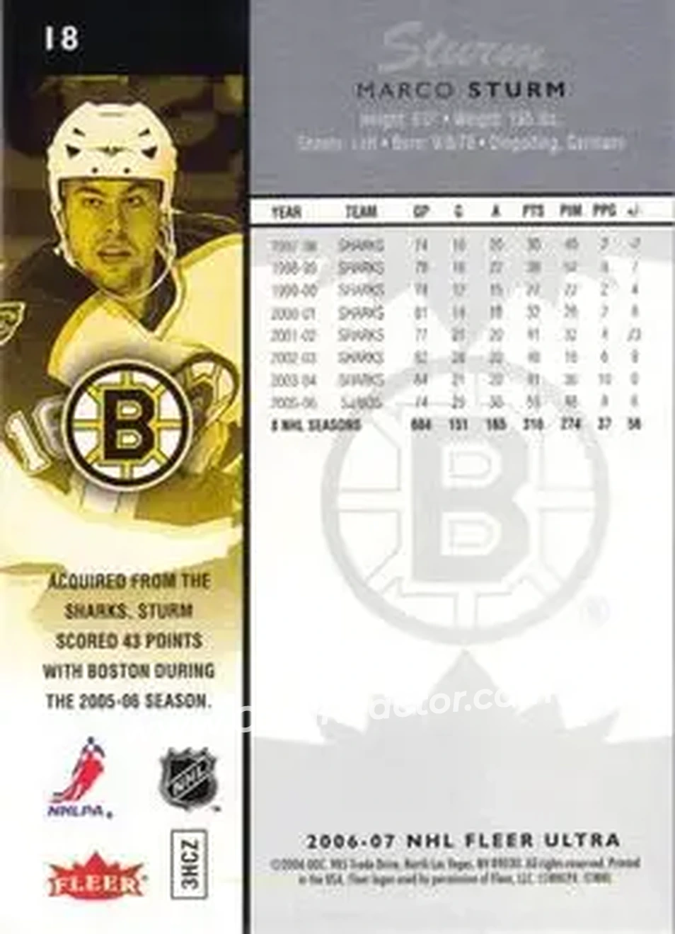 2006-07 Ultra #18 - Marco Sturm - Boston Bruins - Back