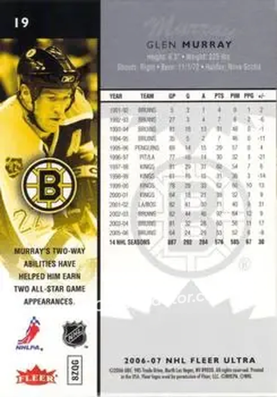 2006-07 Ultra #19 - Glen Murray - Boston Bruins - Back