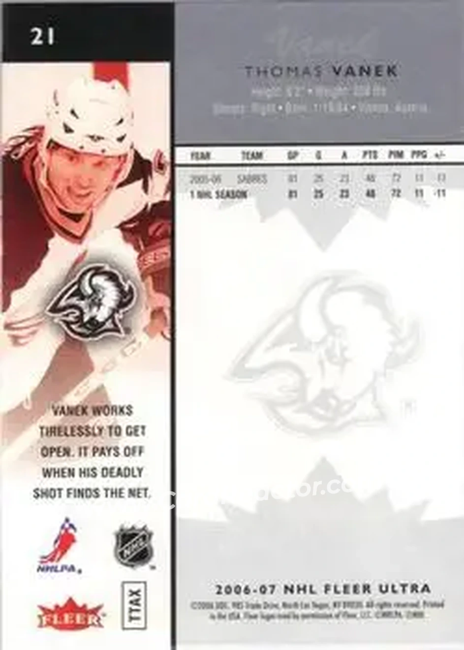 2006-07 Ultra #21 - Thomas Vanek - Buffalo Sabres - Back