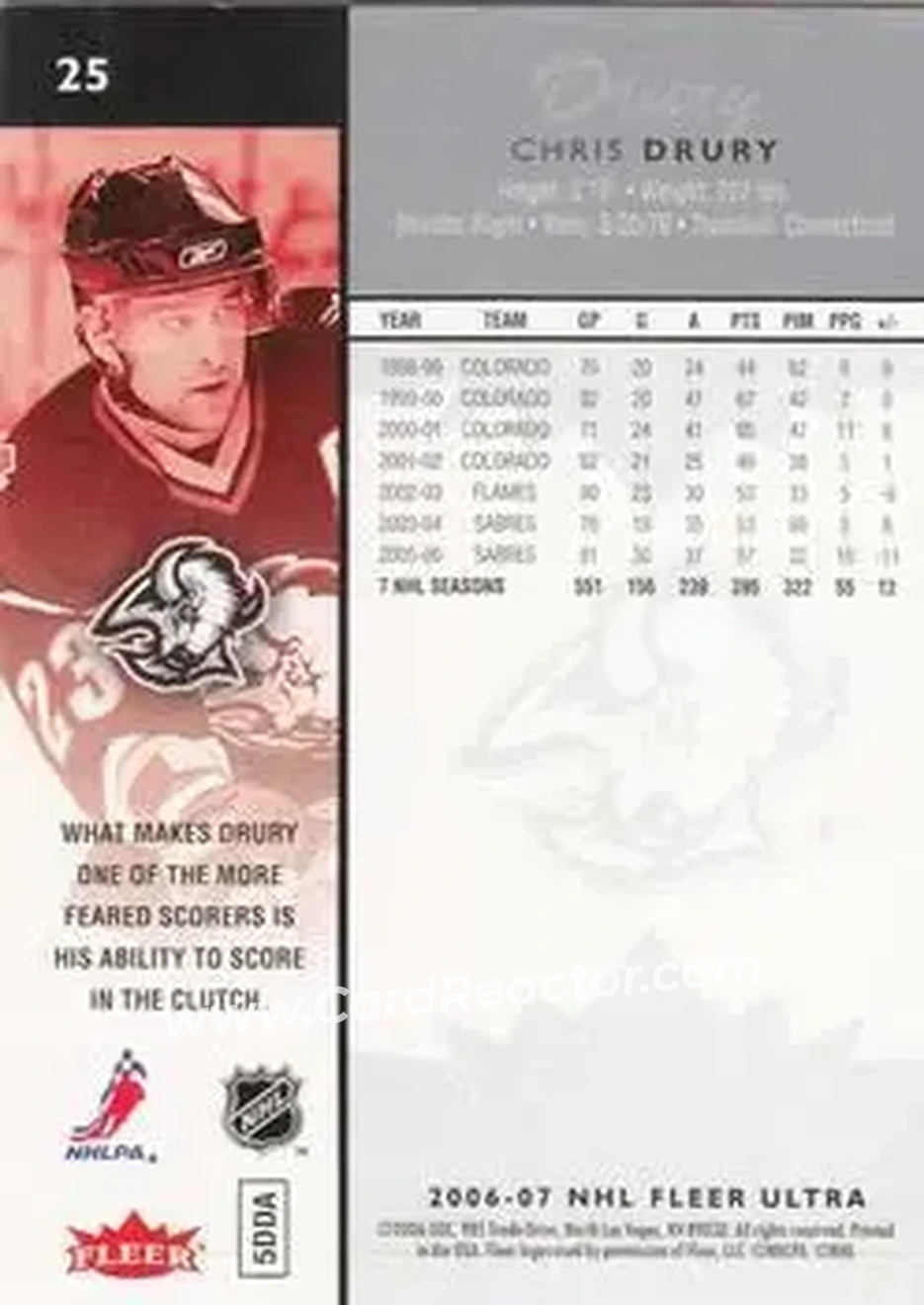 2006-07 Ultra #25 - Chris Drury - Buffalo Sabres - Back