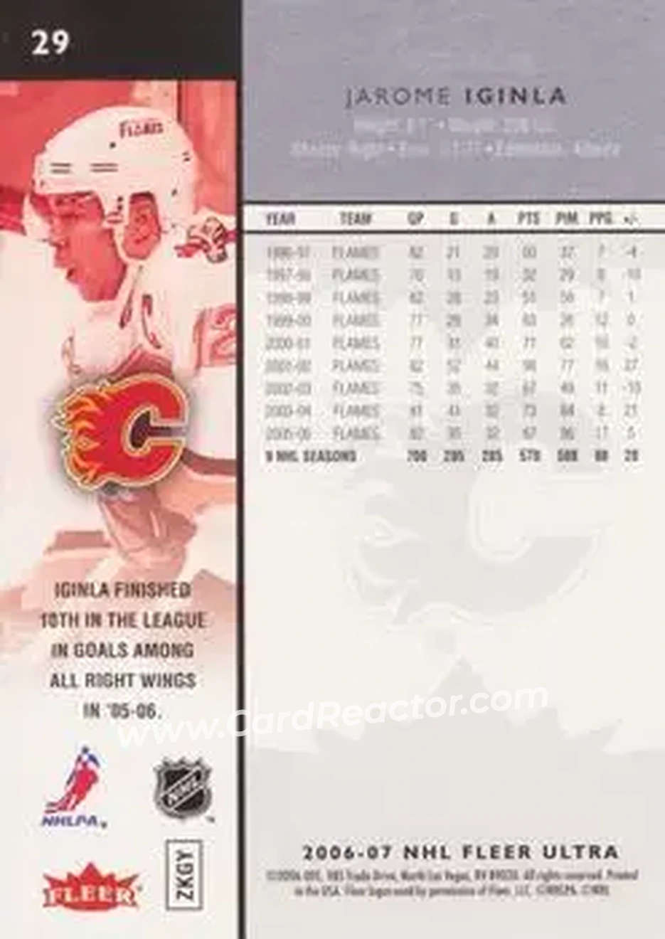 2006-07 Ultra #29 - Jarome Iginla - Calgary Flames - Back