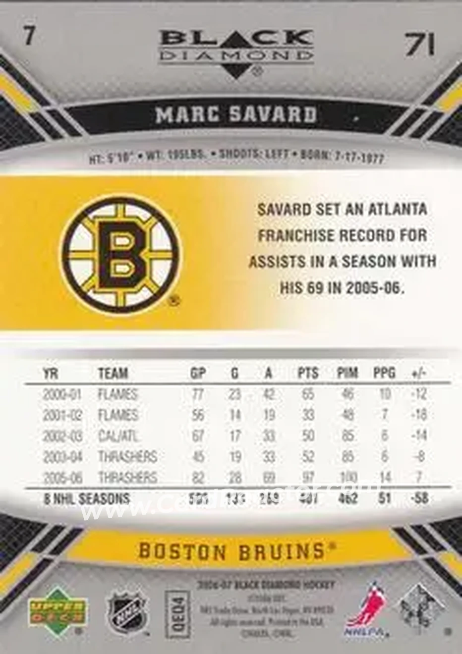 2006-07 Upper Deck Black Diamond #7 - Marc Savard - Boston Bruins - Back