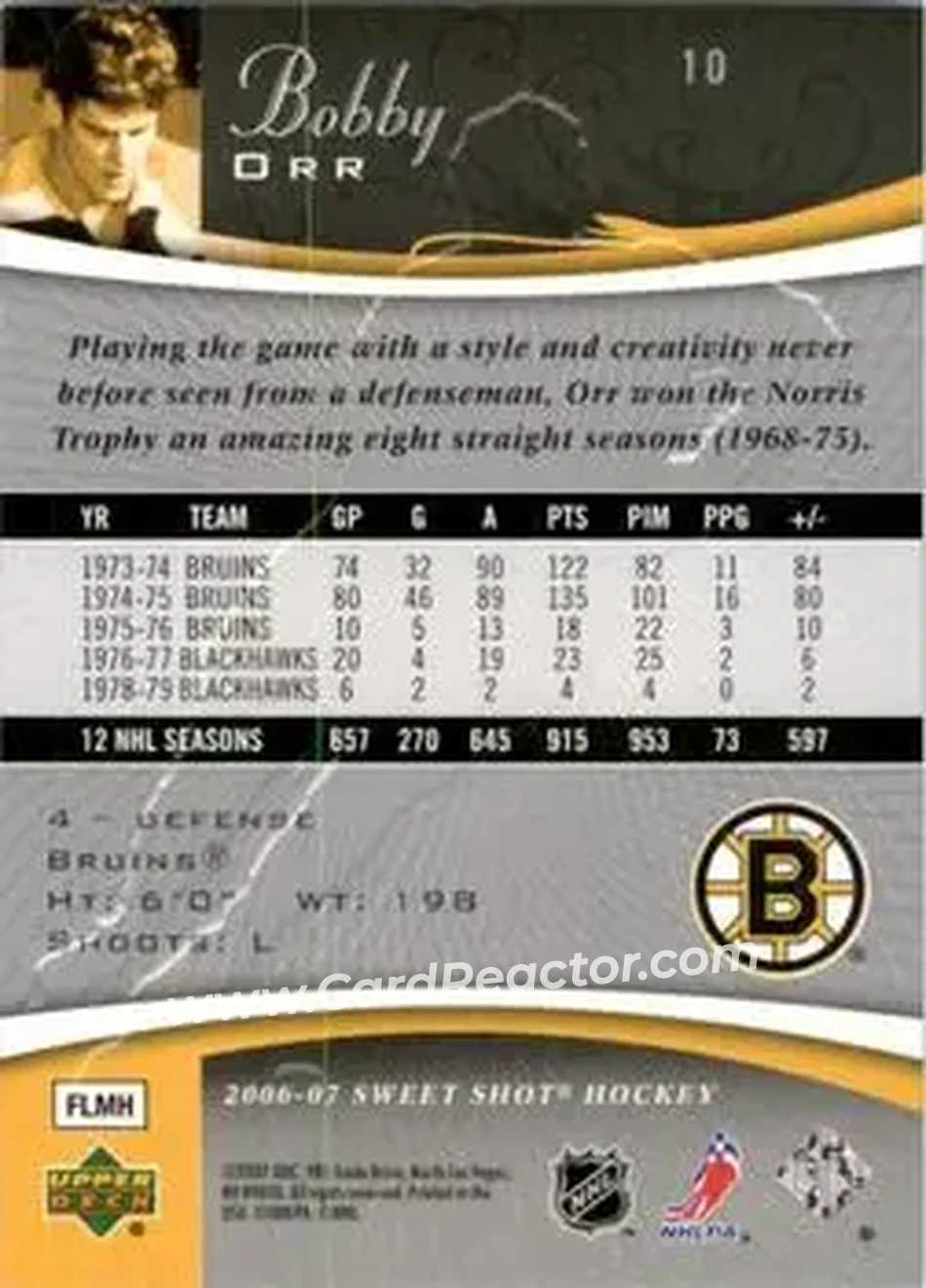 2006-07 Upper Deck Sweet Shot #10 - Bobby Orr - Boston Bruins - Back
