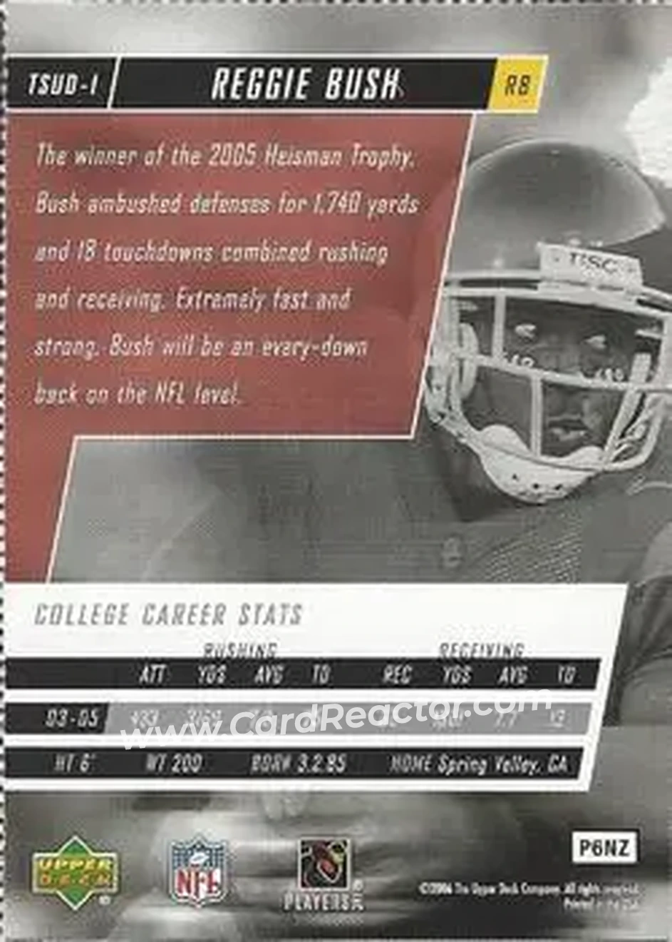 2006 Upper Deck Tuff Stuff #TSUD-1 - Reggie Bush - USC Trojans - Back