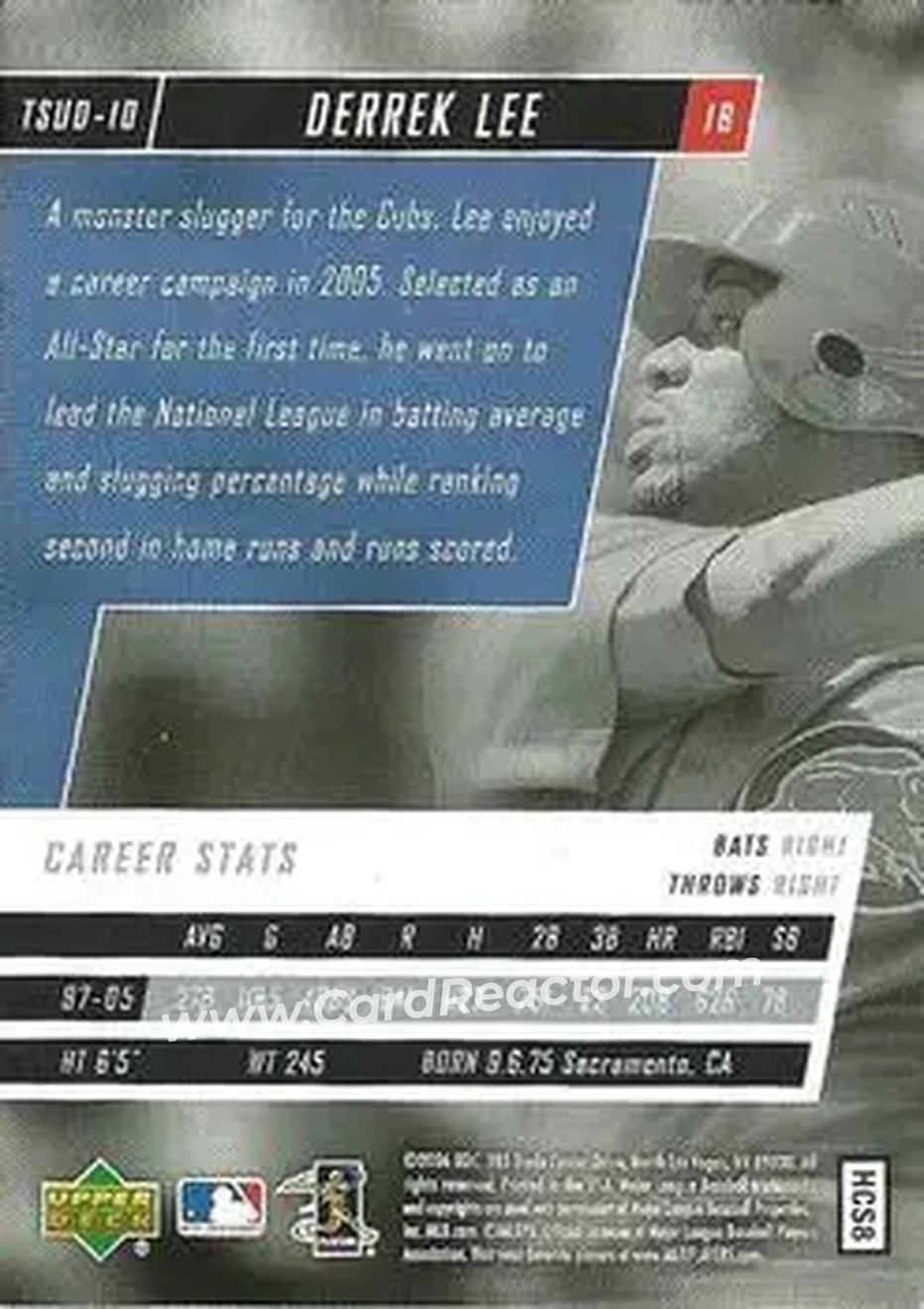 2006 Upper Deck Tuff Stuff #TSUD-10 - Derrek Lee - Chicago Cubs - Back