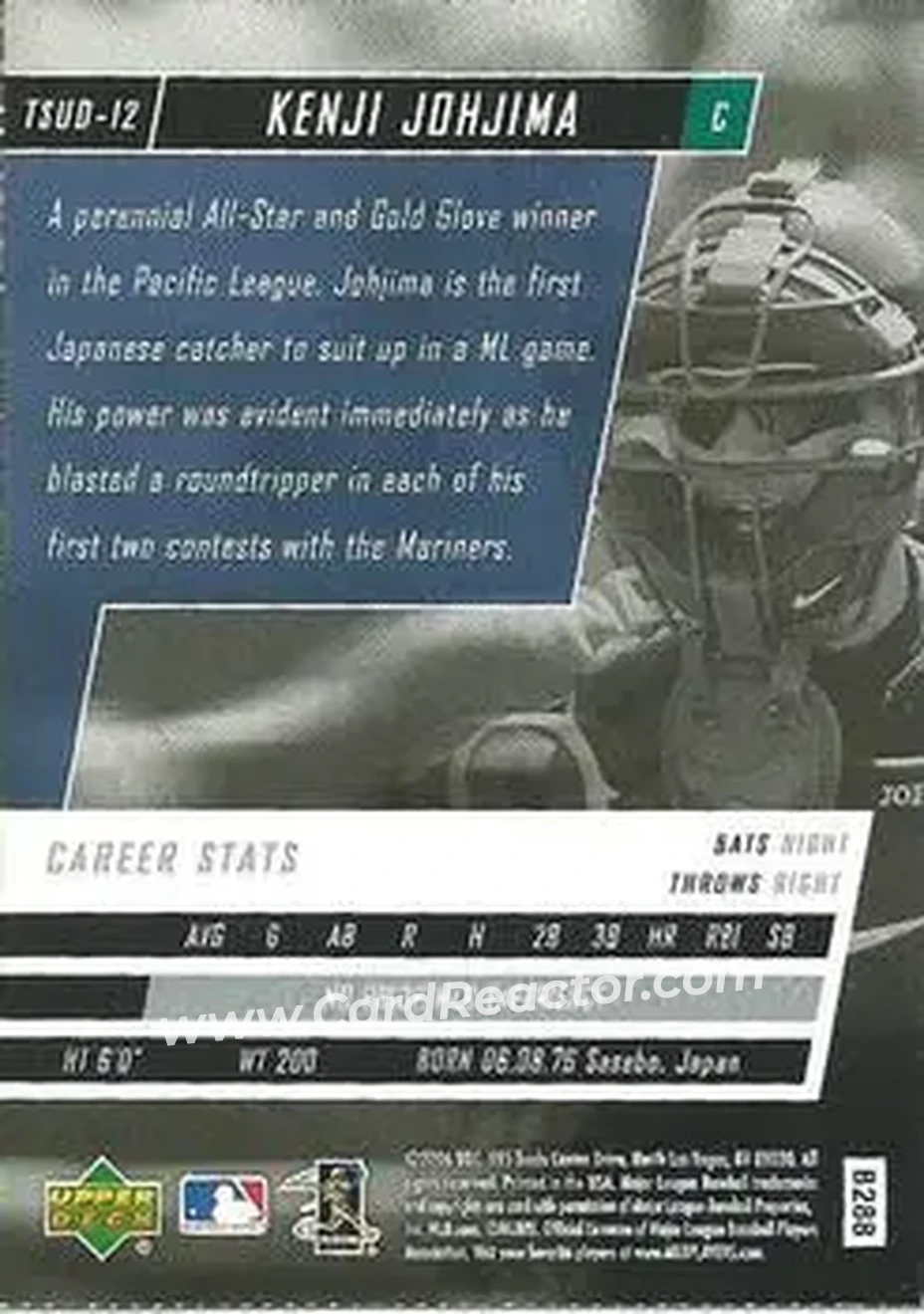 2006 Upper Deck Tuff Stuff #TSUD-12 - Kenji Johjima - Seattle Mariners - Back 2006 Upper Deck Tuff Stuff #TSUD-12 - Kenji Johjima - Seattle Mariners - Back