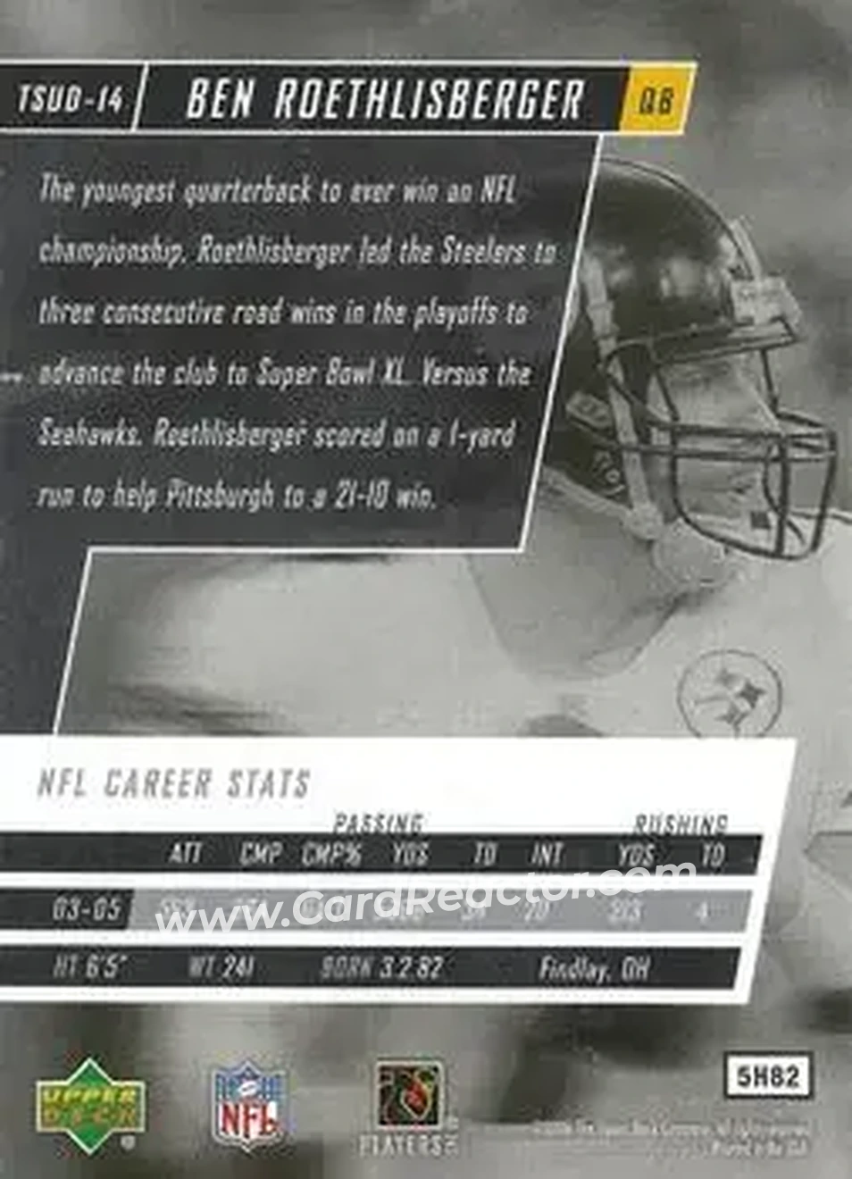 2006 Upper Deck Tuff Stuff #TSUD-14 - Ben Roethlisberger - Pittsburgh Steelers - Back
