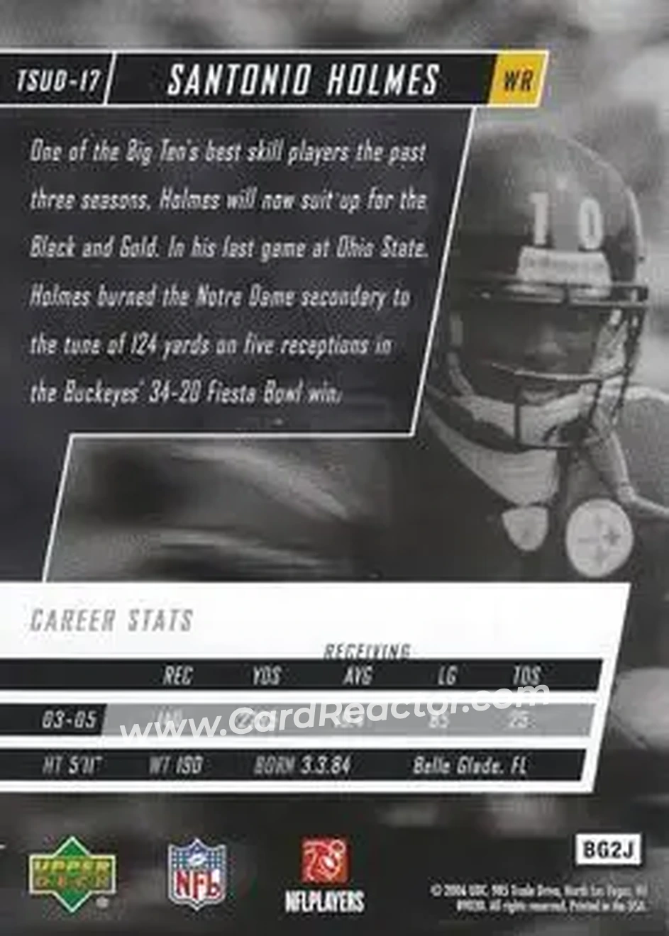 2006 Upper Deck Tuff Stuff #TSUD-17 - Santonio Holmes - Pittsburgh Steelers - Back