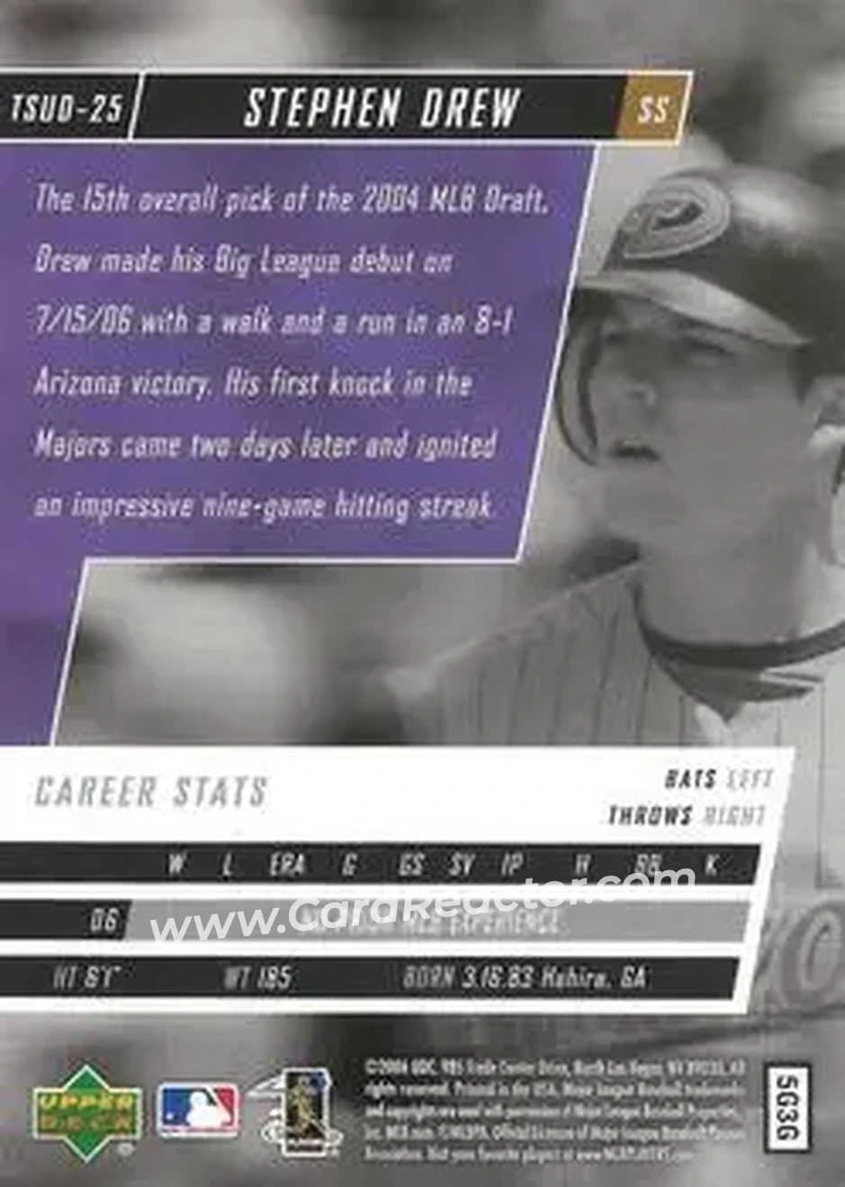 2006 Upper Deck Tuff Stuff #TSUD-25 - Stephen Drew - Arizona Diamondbacks - Back 2006 Upper Deck Tuff Stuff #TSUD-25 - Stephen Drew - Arizona Diamondbacks - Back