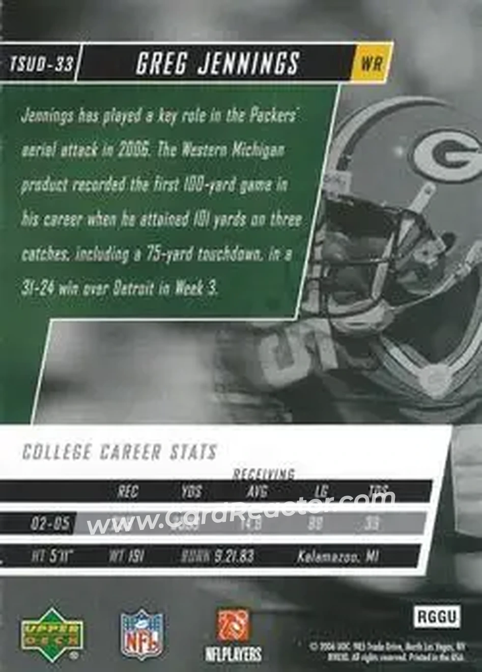 2006 Upper Deck Tuff Stuff #TSUD-33 - Greg Jennings - Green Bay Packers - Back