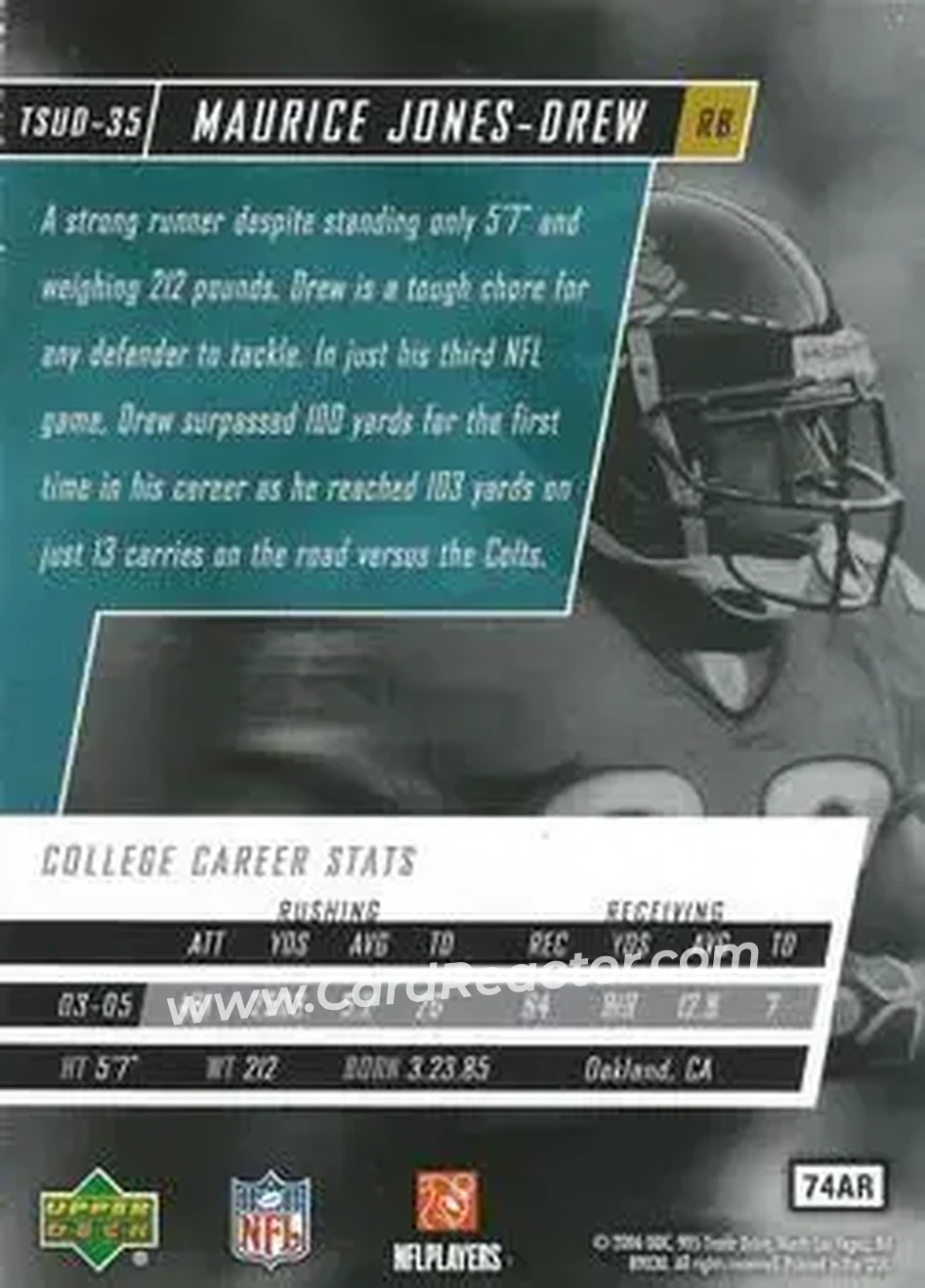 2006 Upper Deck Tuff Stuff #TSUD-35 - Maurice Jones-Drew - Jacksonville Jaguars - Back 2006 Upper Deck Tuff Stuff #TSUD-35 - Maurice Jones-Drew - Jacksonville Jaguars - Back