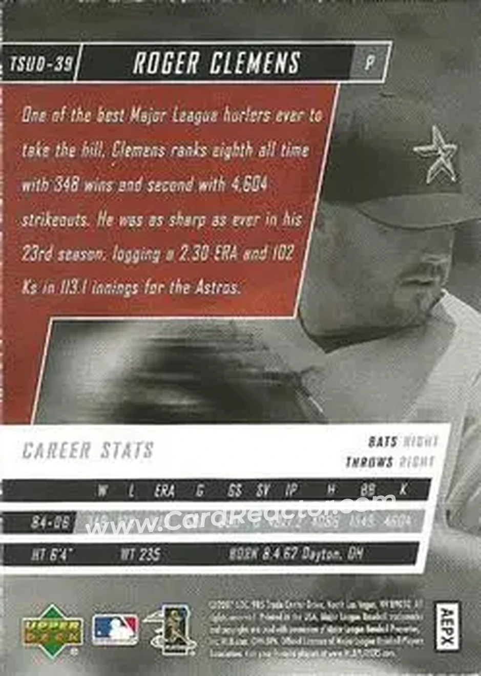 2006 Upper Deck Tuff Stuff #TSUD-39 - Roger Clemens - Houston Astros - Back