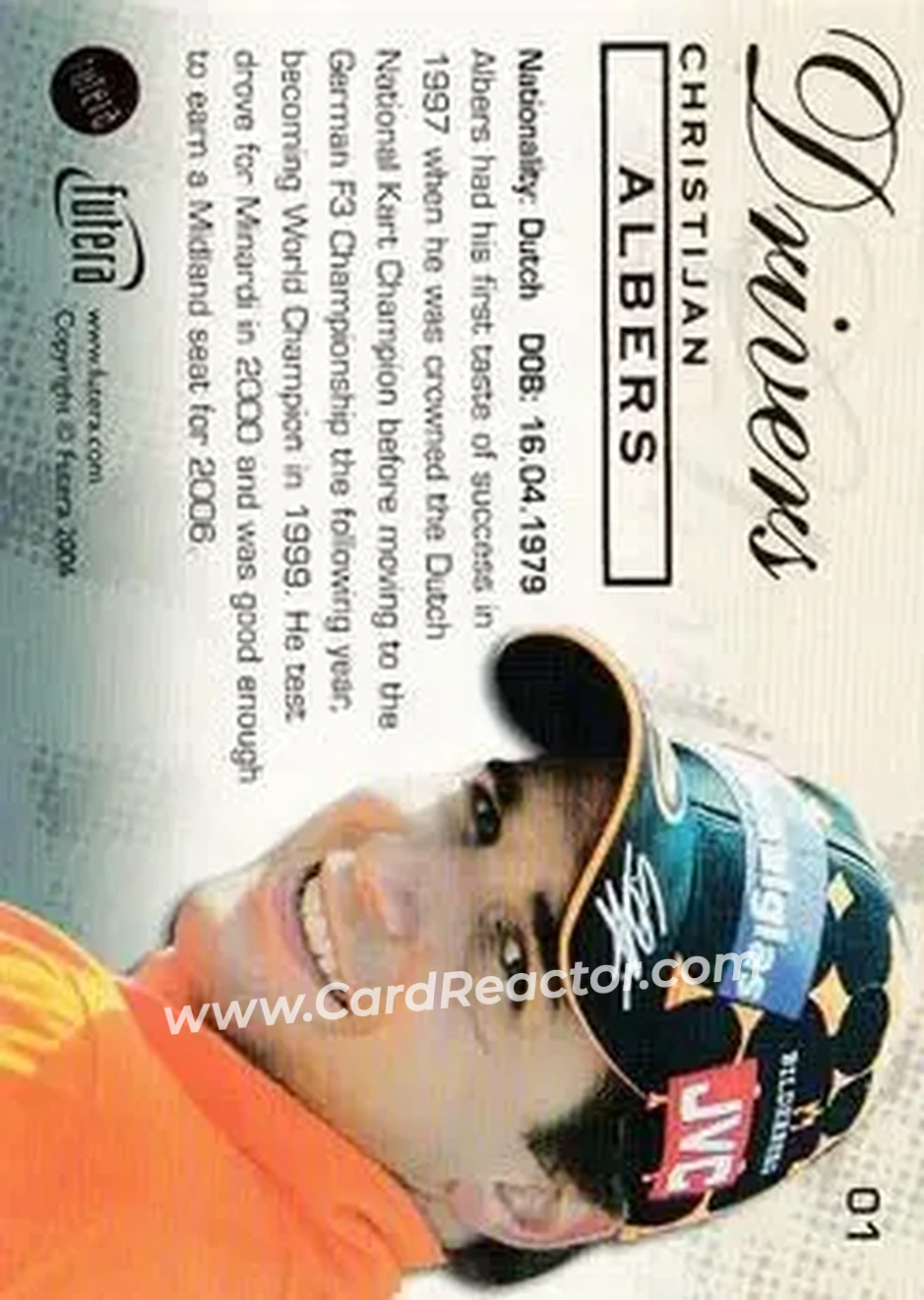 2006 Futera Grand Prix #01 - Christijan Albers - Midland F1 Racing - Back