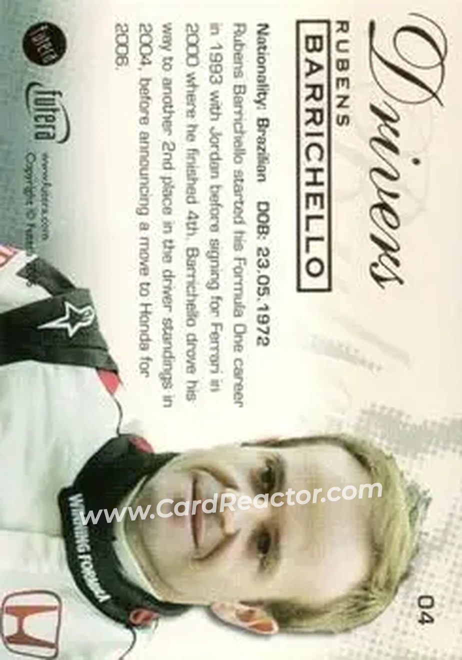 2006 Futera Grand Prix #04 - Rubens Barrichello - Honda - Back