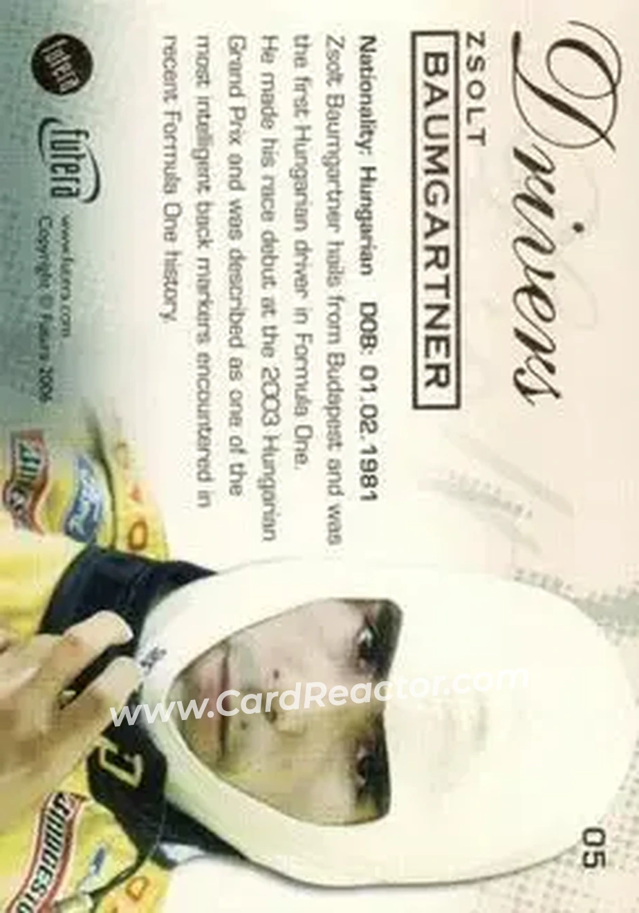 2006 Futera Grand Prix #05 - Zsolt Baumgartner - Minardi - Back