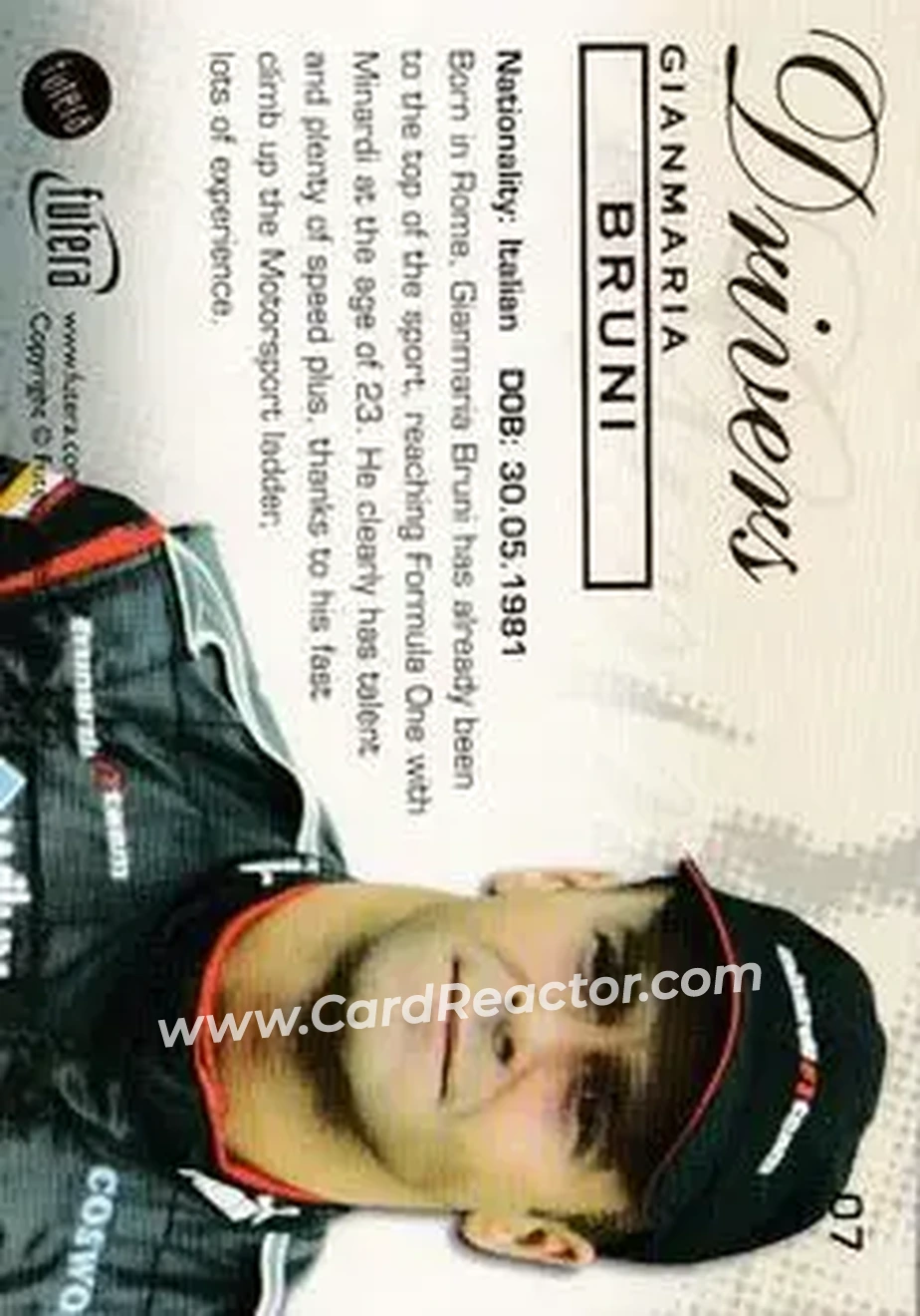 2006 Futera Grand Prix #07 - Gianmaria Bruni - Minardi - Back