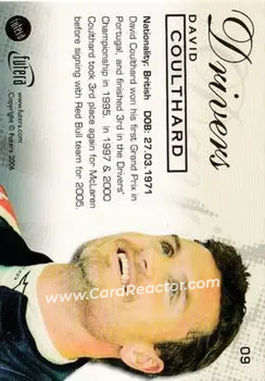 2006 Futera Grand Prix #09 - David Coulthard - Red Bull Racing - Back