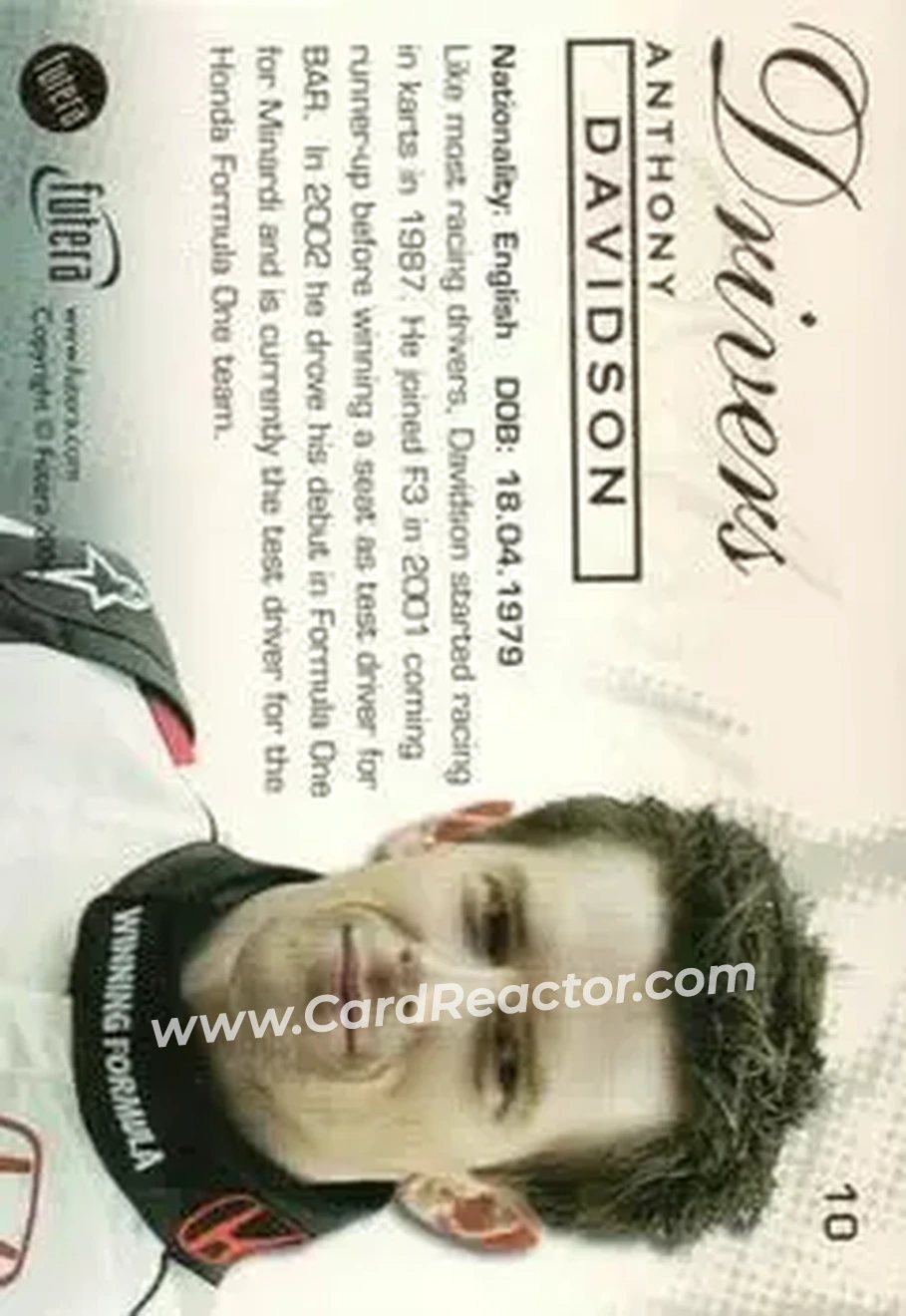 2006 Futera Grand Prix #10 - Anthony Davidson - Honda - Back