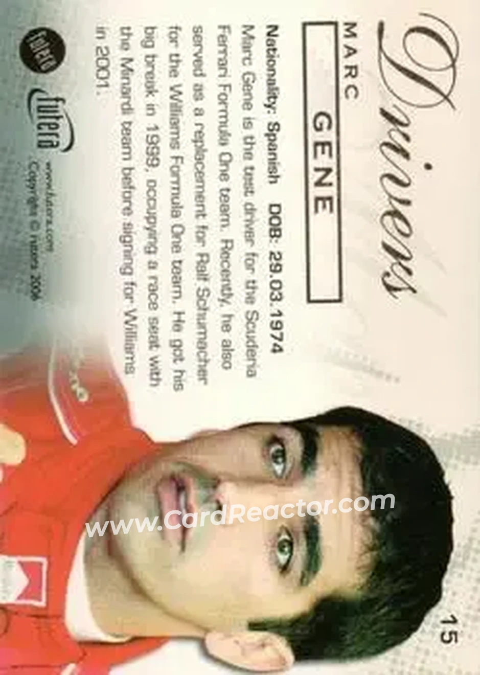 2006 Futera Grand Prix #15 - Marc Gene - Ferrari - Back
