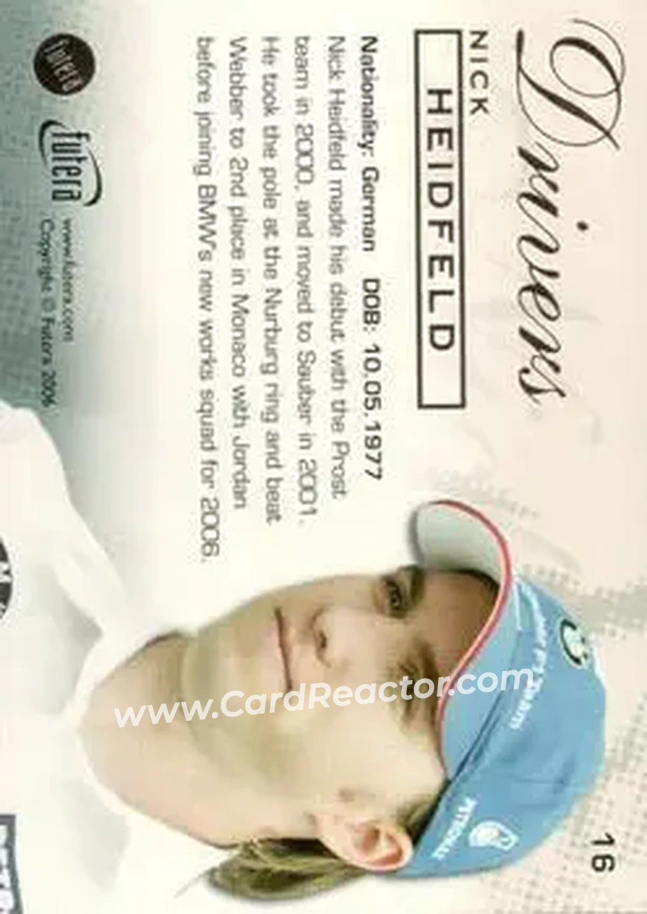 2006 Futera Grand Prix #16 - Nick Heidfeld - BMW Sauber F1 - Back