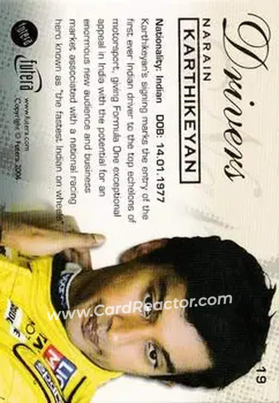 2006 Futera Grand Prix #19 - Narain Karthikeyan - Williams - Back