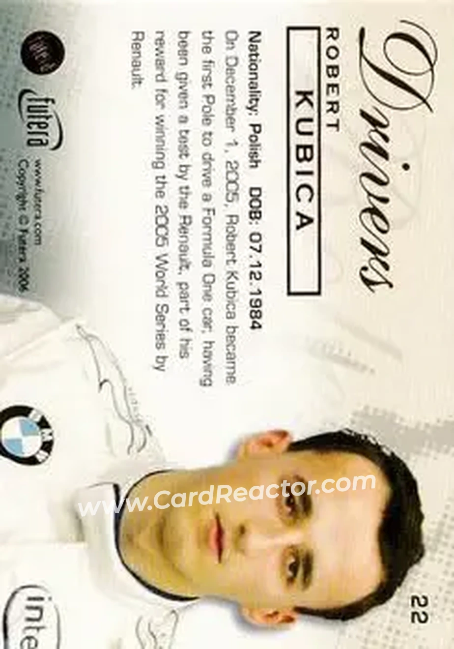 2006 Futera Grand Prix #22 - Robert Kubica - BMW Sauber F1 - Back