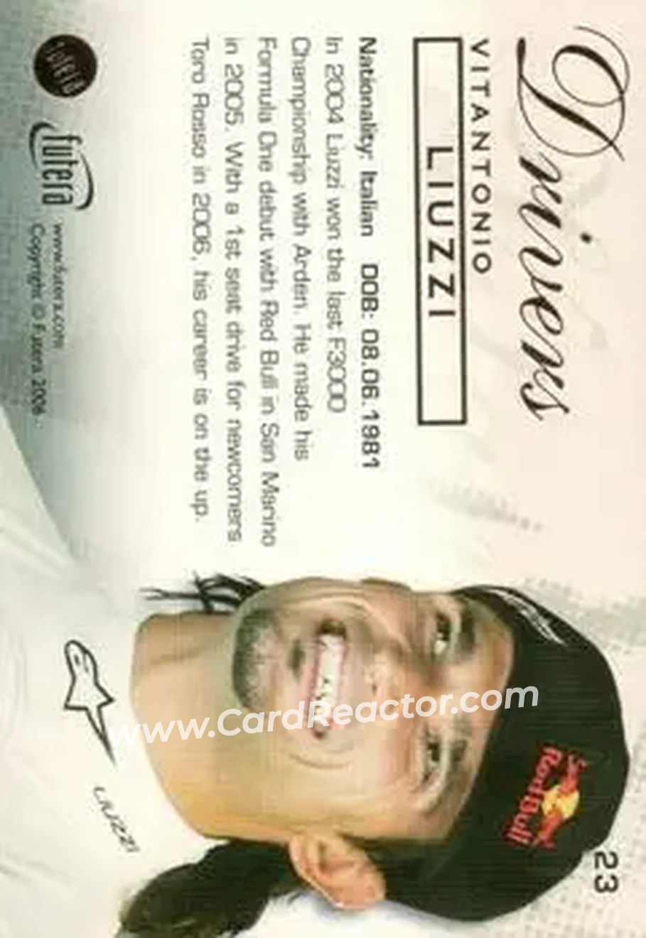 2006 Futera Grand Prix #23 - Vitantonio Liuzzi - Red Bull Racing - Back