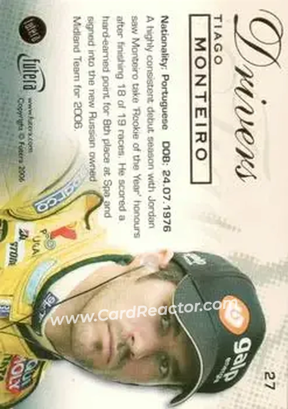 2006 Futera Grand Prix #27 - Tiago Monteiro - Midland F1 Racing - Back