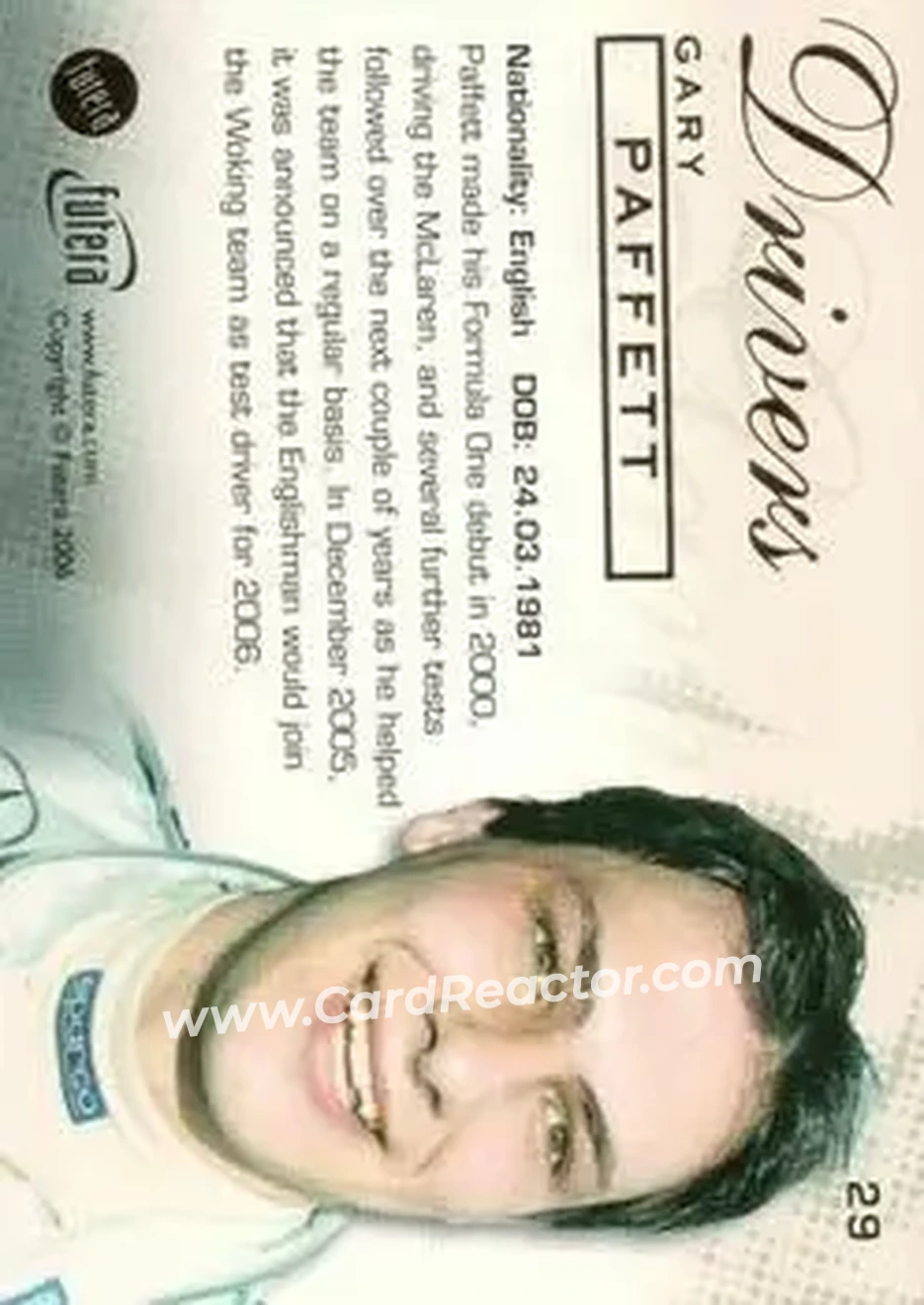 2006 Futera Grand Prix #29 - Gary Paffett - McLaren - Back