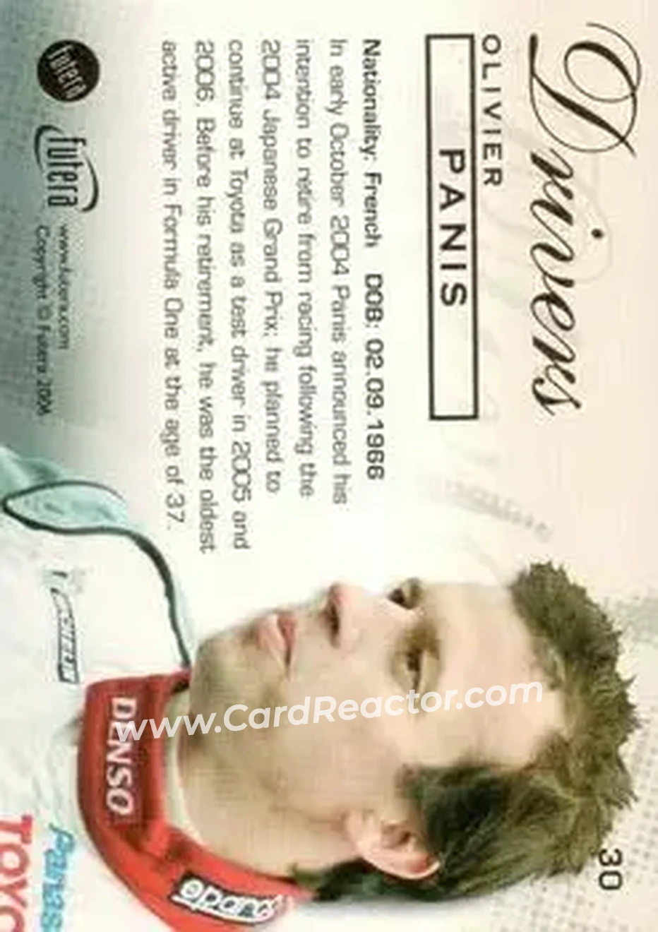 2006 Futera Grand Prix #30 - Olivier Panis - Toyota Racing - Back