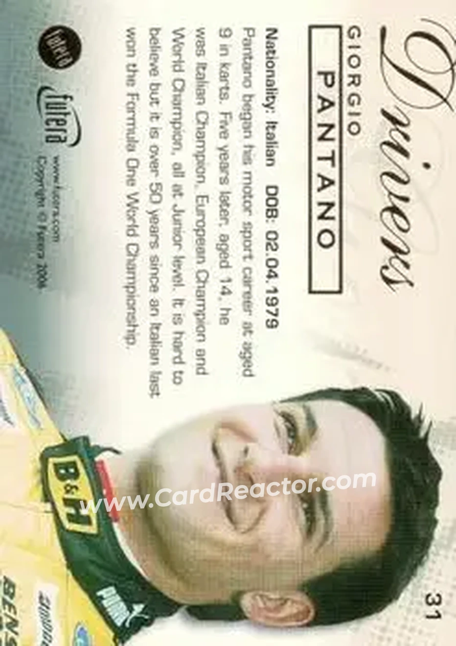 2006 Futera Grand Prix #31 - Giorgio Pantano - Jordan - Back