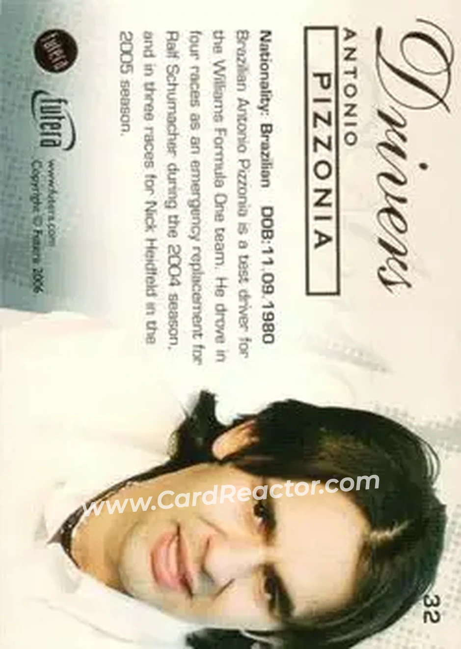 2006 Futera Grand Prix #32 - Antonio Pizzonia - Williams - Back