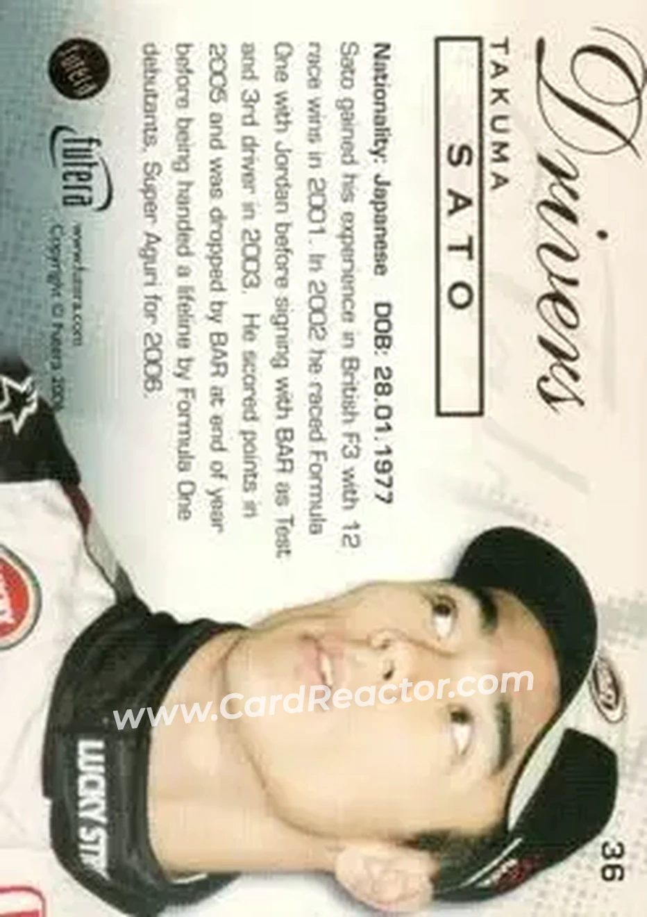 2006 Futera Grand Prix #36 - Takuma Sato - Super Aguri F1 - Back