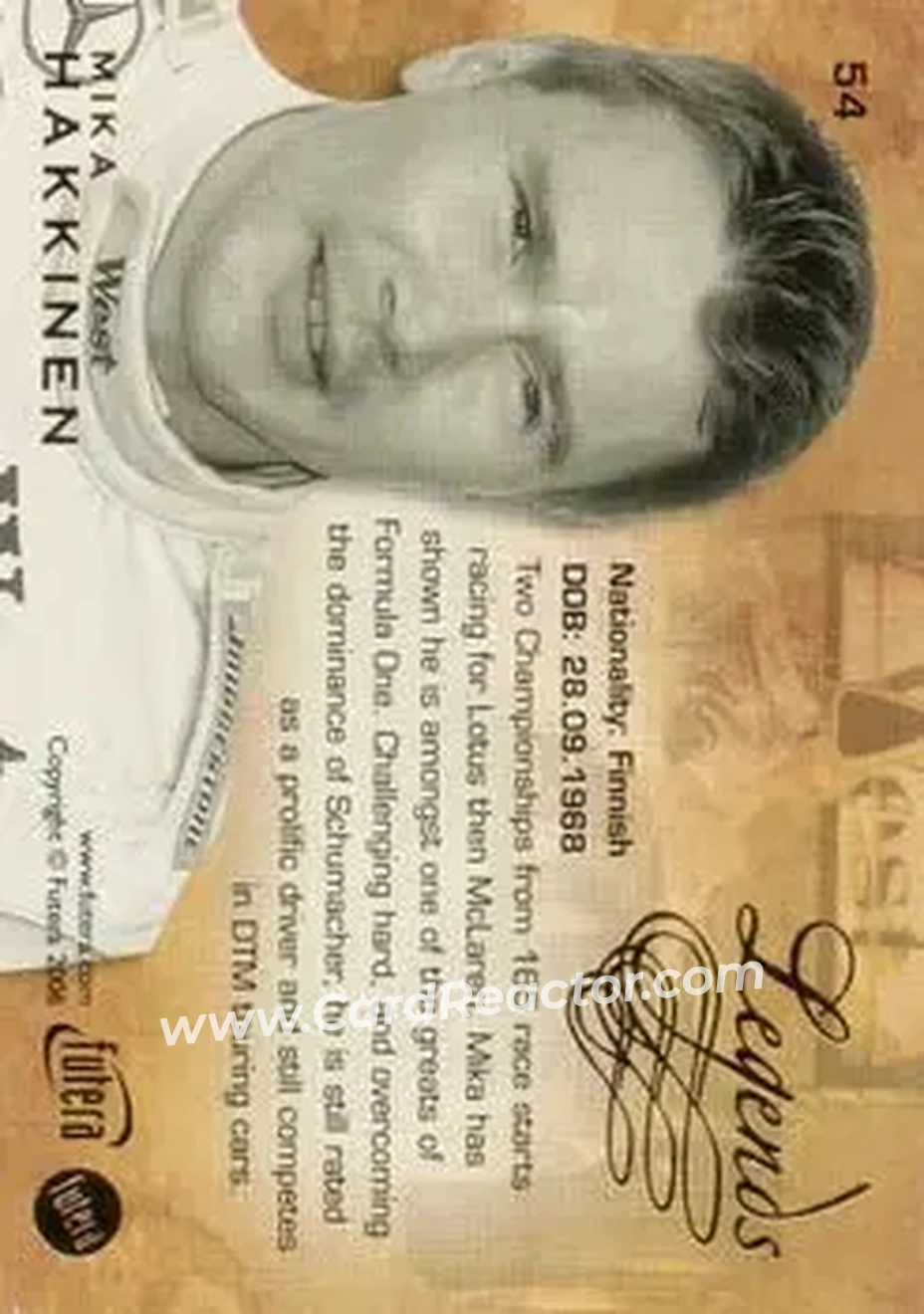 2006 Futera Grand Prix #54 - Mika Hakkinen - McLaren - Back