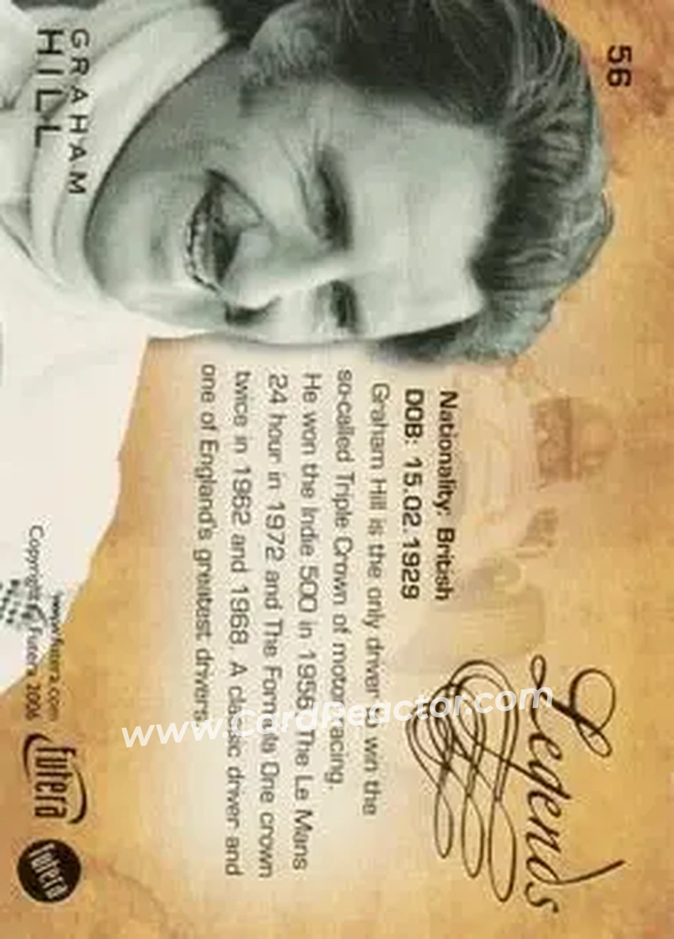 2006 Futera Grand Prix #56 - Graham Hill - B.R.M. - Back
