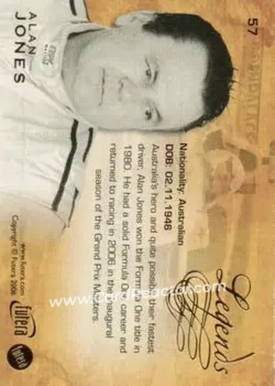 2006 Futera Grand Prix #57 - Alan Jones - Williams - Back