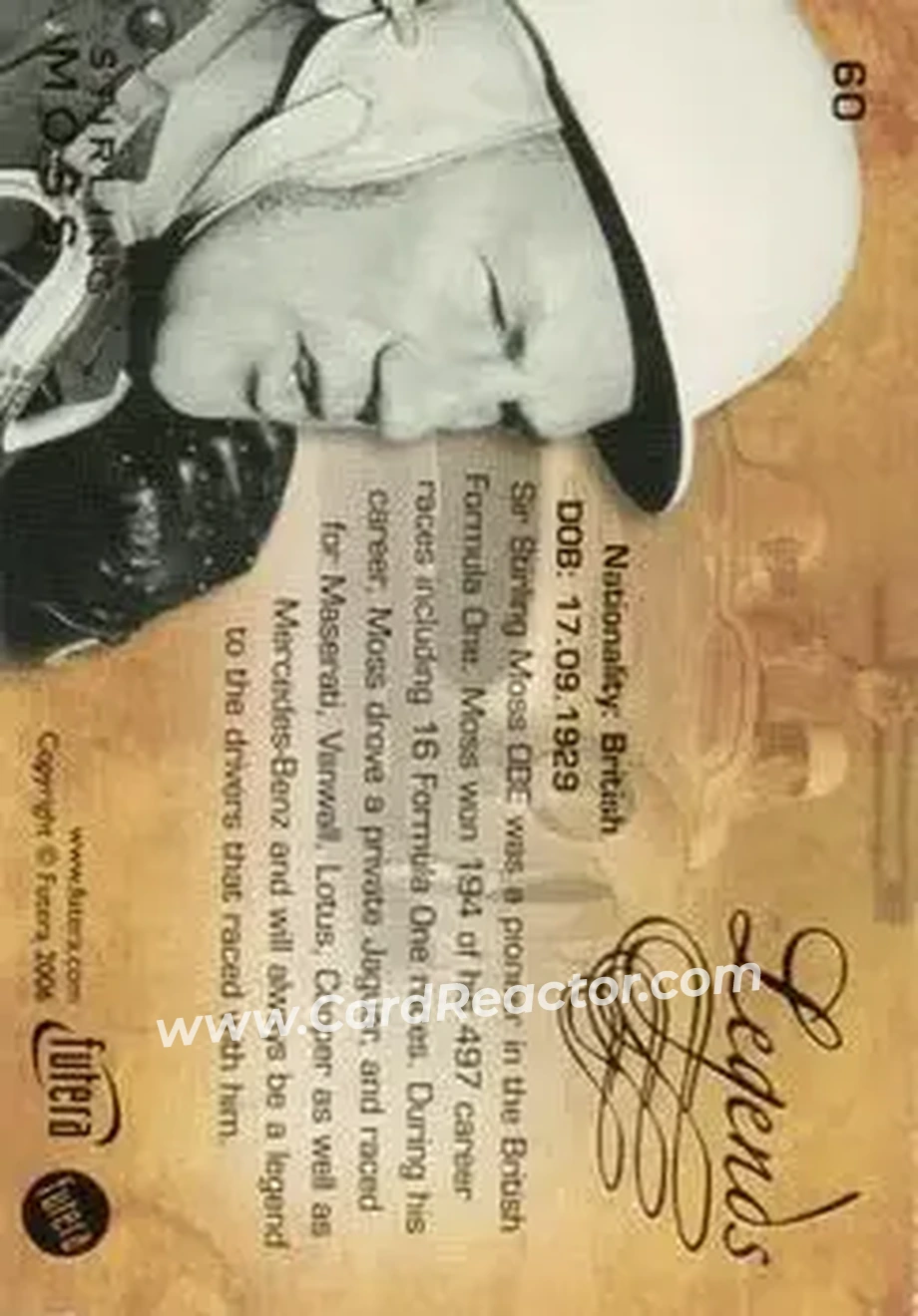 2006 Futera Grand Prix #60 - Stirling Moss - Mercedes - Back