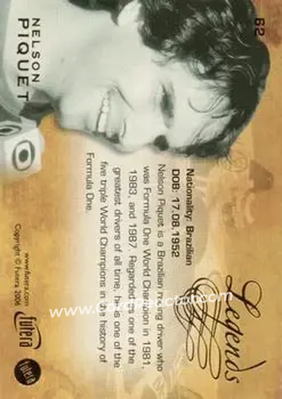 2006 Futera Grand Prix #62 - Nelson Piquet - Brabham - Back