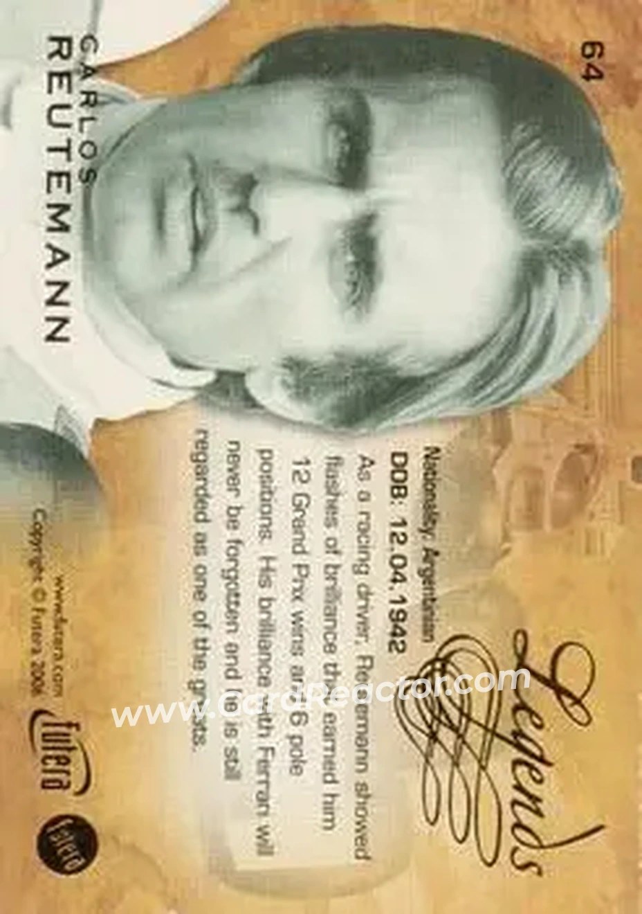 2006 Futera Grand Prix #64 - Carlos Reutemann - Brabham - Back