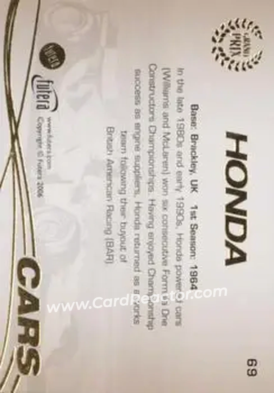 2006 Futera Grand Prix #69 - Honda - Honda - Back