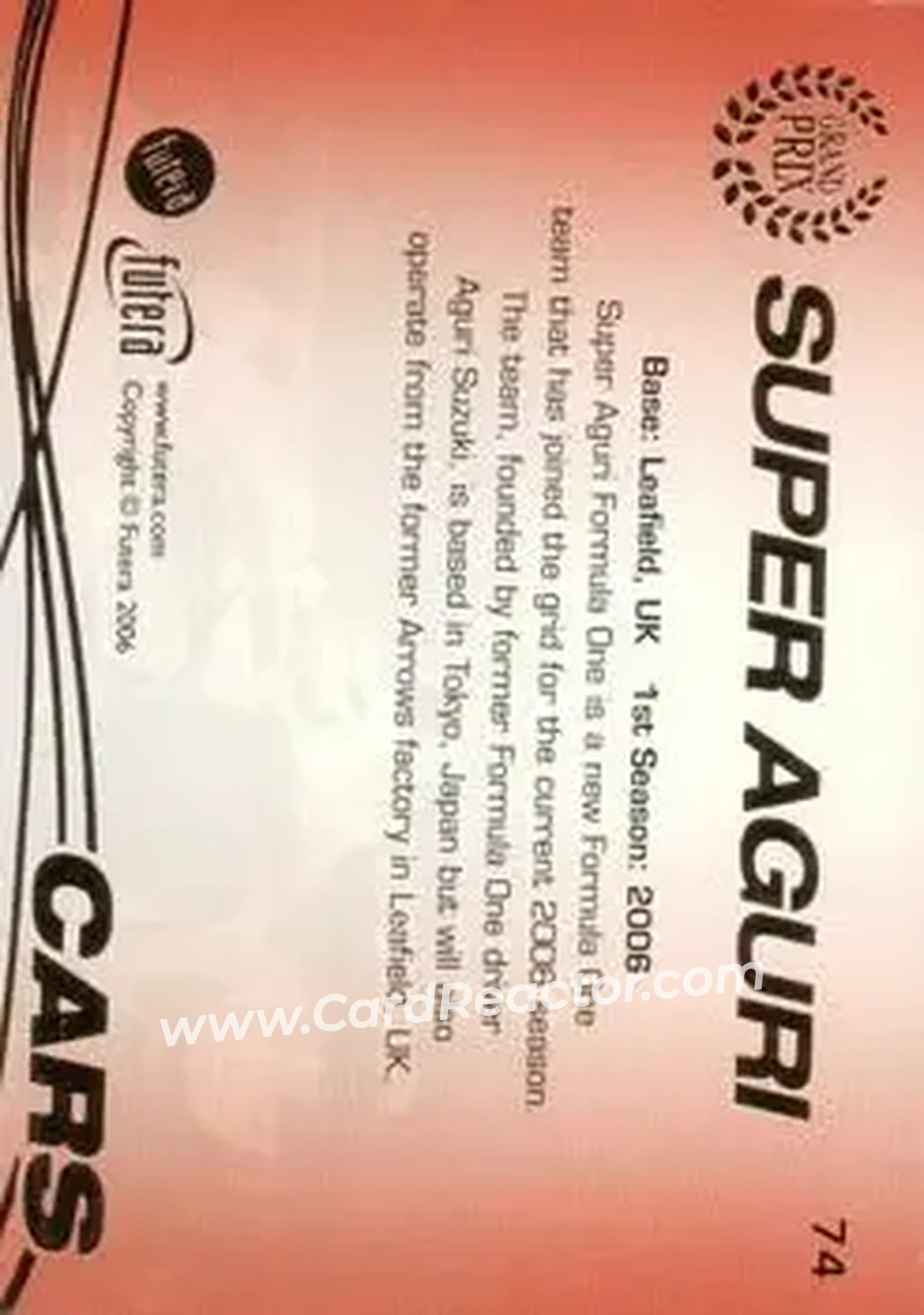 2006 Futera Grand Prix #74 - Super Aguri - Super Aguri F1 - Back