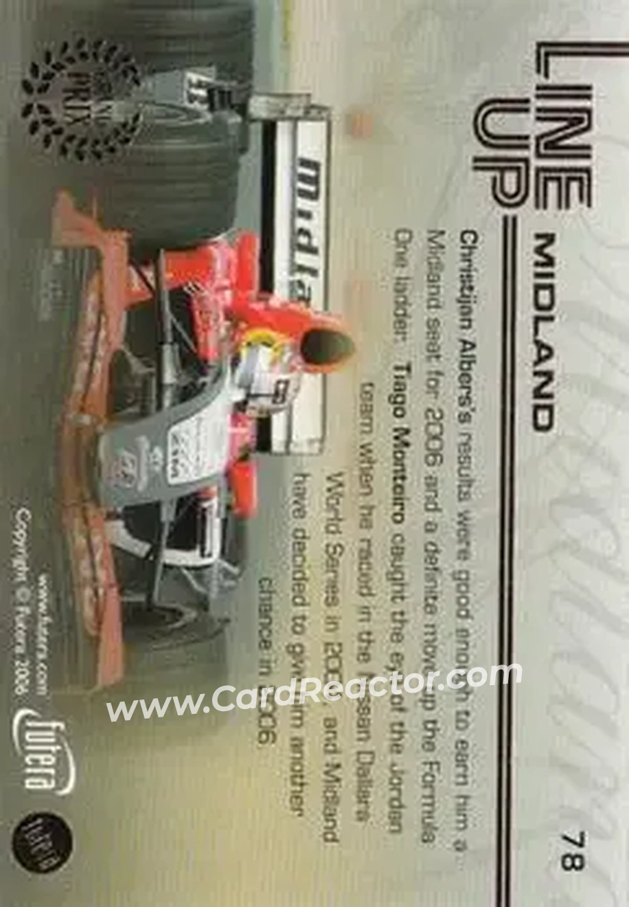 2006 Futera Grand Prix #78 - Christijan Albers - Tiago Monteiro - Midland F1 Racing - Midland F1 Racing - Back