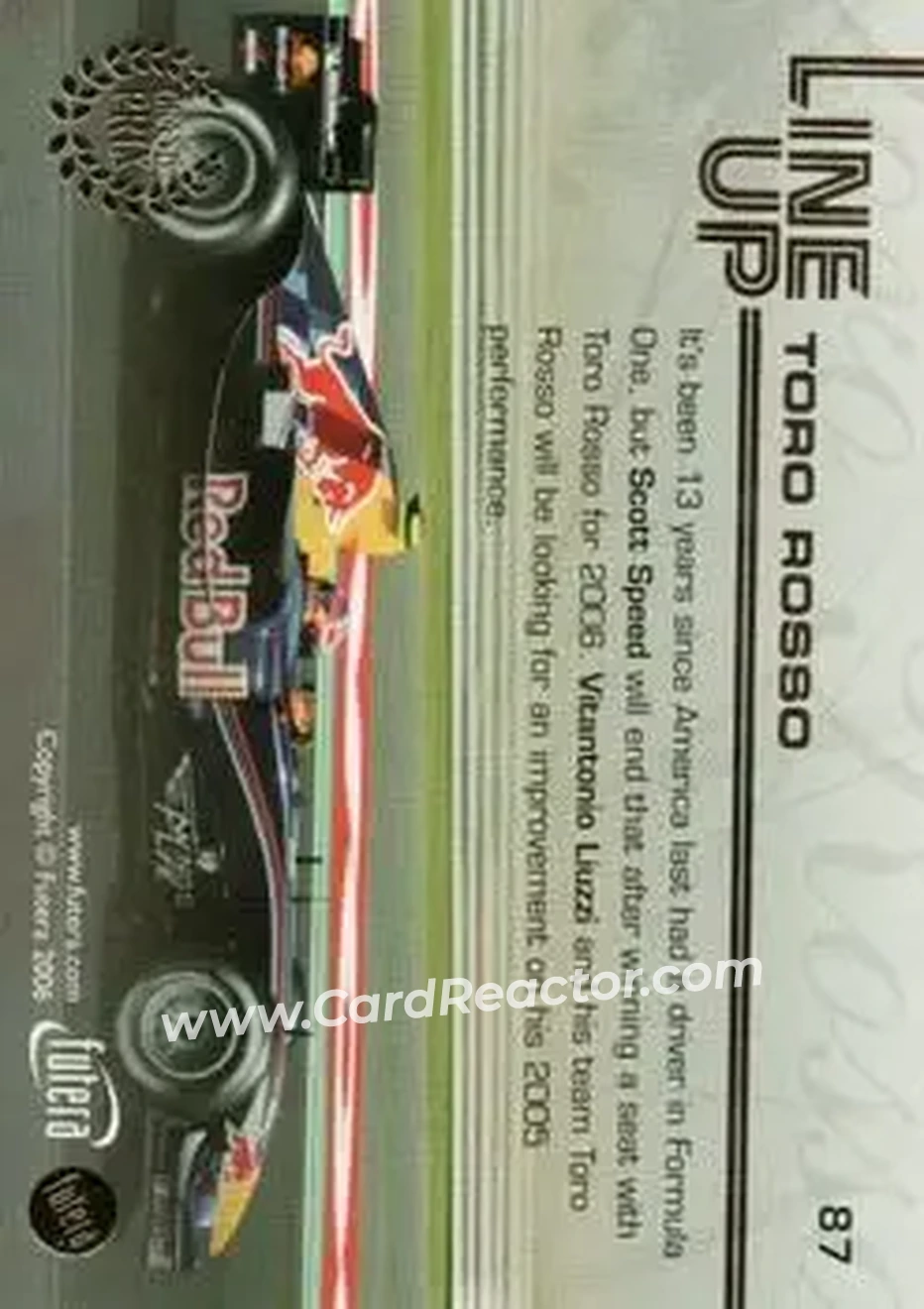 2006 Futera Grand Prix #87 - Scott Speed - Vitantonio Liuzzi - Scuderia Toro Rosso - Scuderia Toro Rosso - Back 2006 Futera Grand Prix #87 - Scott Speed - Vitantonio Liuzzi - Scuderia Toro Rosso - Scuderia Toro Rosso - Back