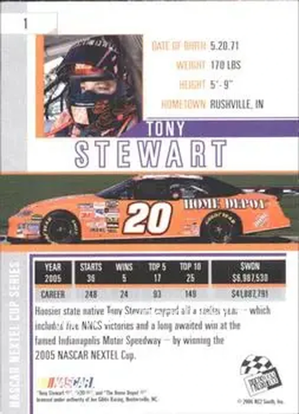 2006 Press Pass Eclipse #1 - Tony Stewart - Joe Gibbs Racing - Back