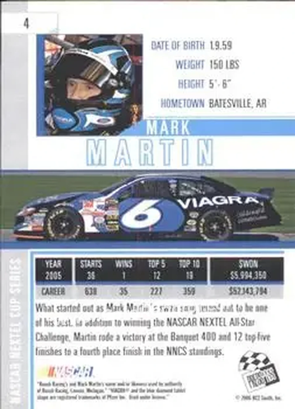 2006 Press Pass Eclipse #4 - Mark Martin - Roush Racing - Back