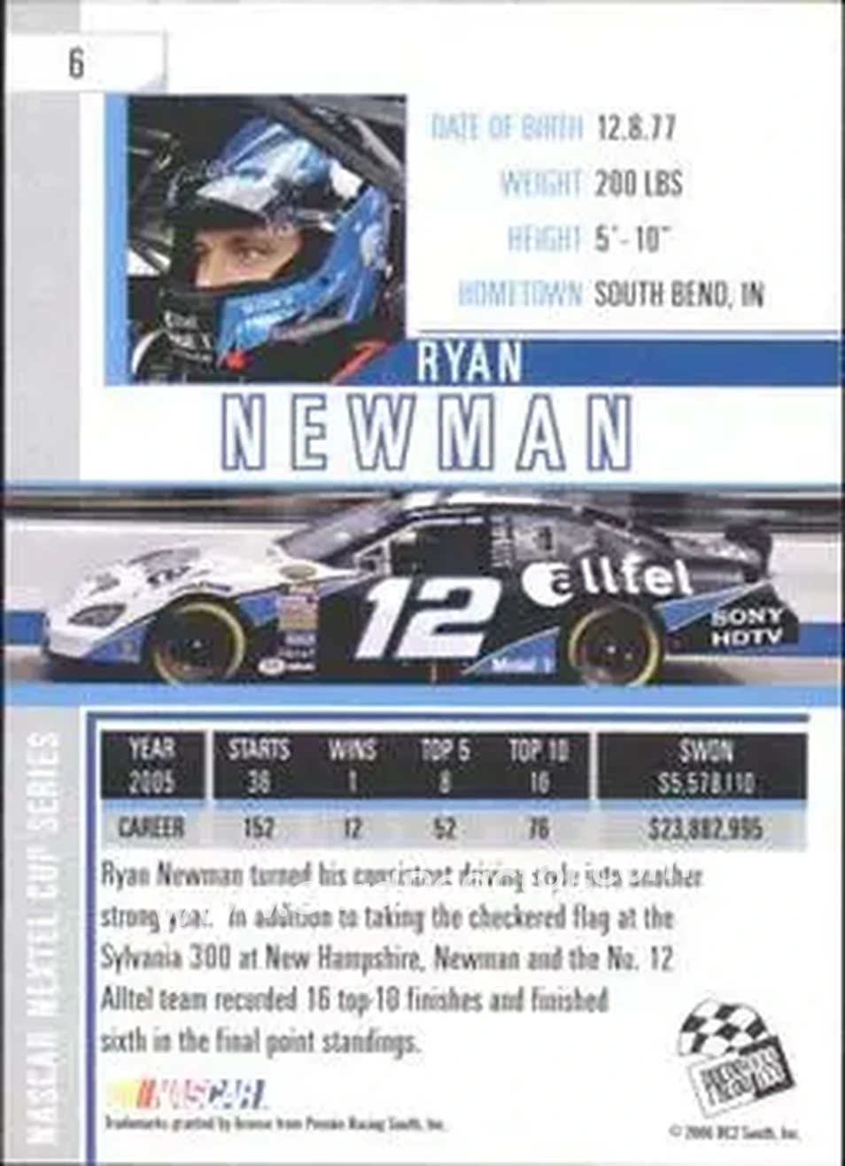 2006 Press Pass Eclipse #6 - Ryan Newman - Penske Racing South - Back