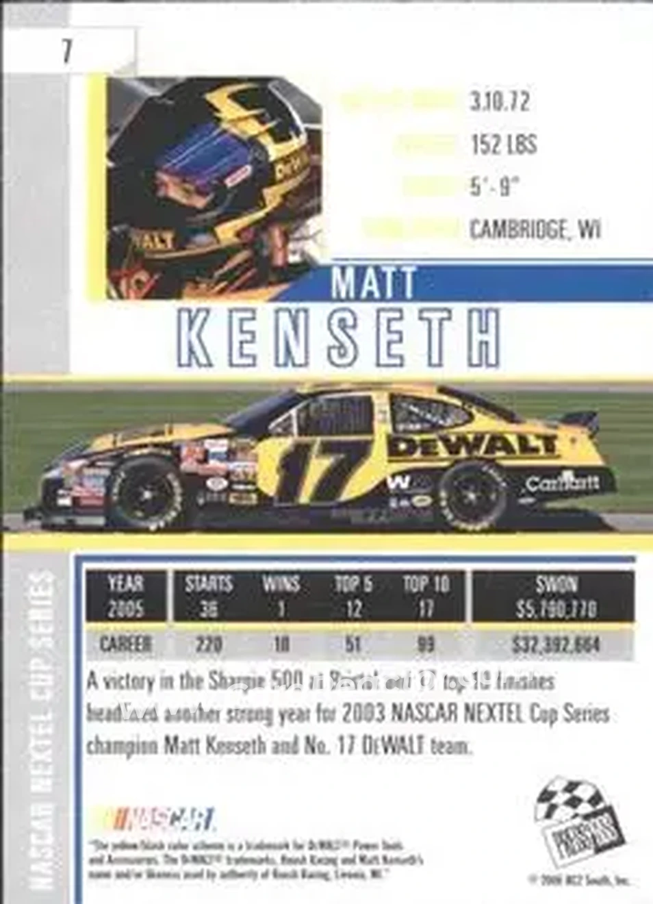 2006 Press Pass Eclipse #7 - Matt Kenseth - Roush Racing - Back