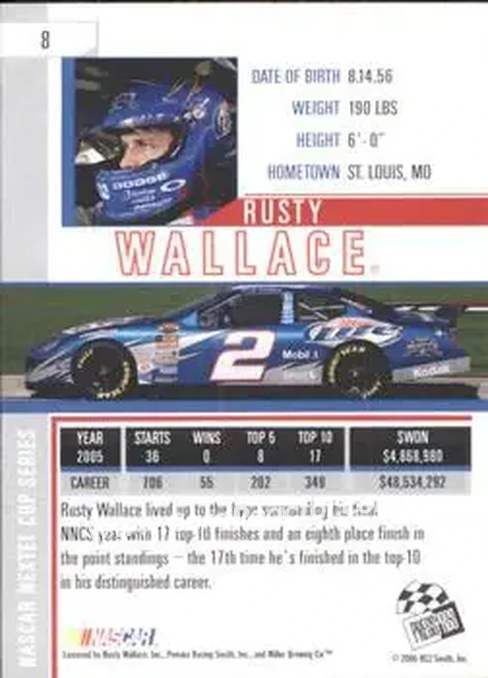 2006 Press Pass Eclipse #8 - Rusty Wallace - Penske Racing South - Back