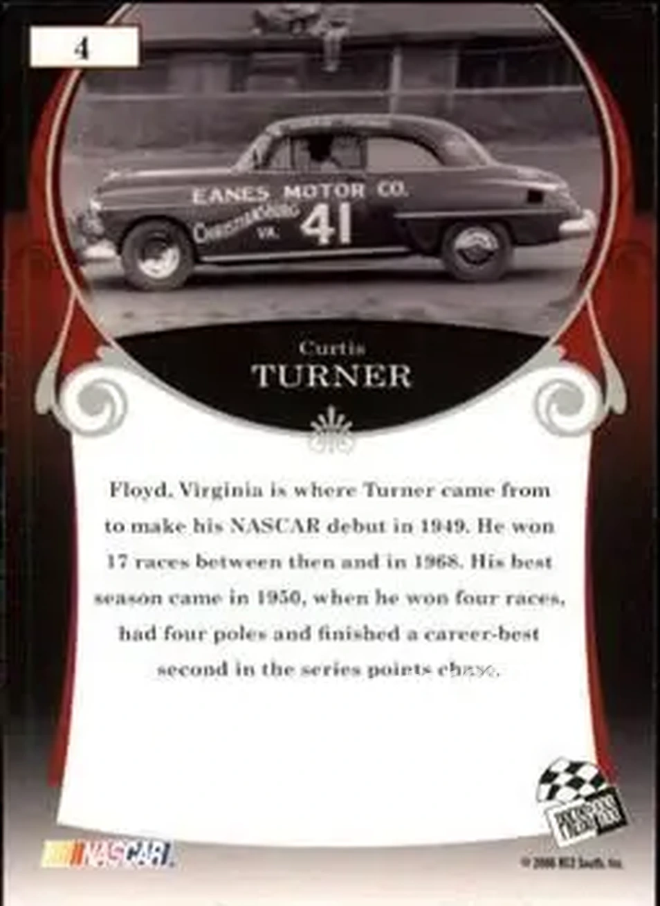 2006 Press Pass Legends #4 - Curtis Turner - Eanes Motor Co. - Back