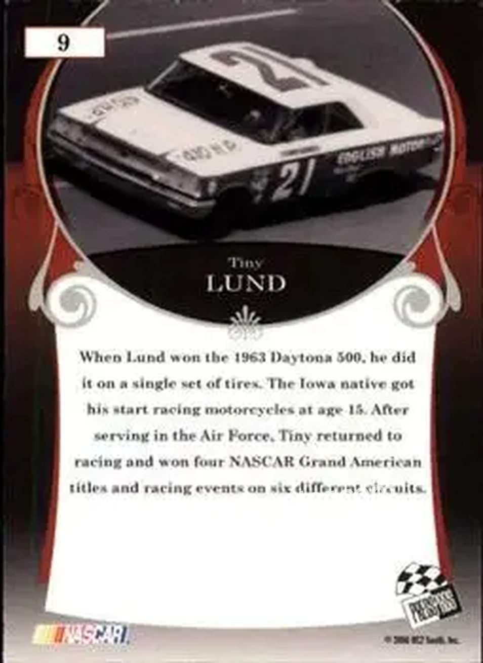 2006 Press Pass Legends #9 - Tiny Lund - Wood Brothers Racing - Back